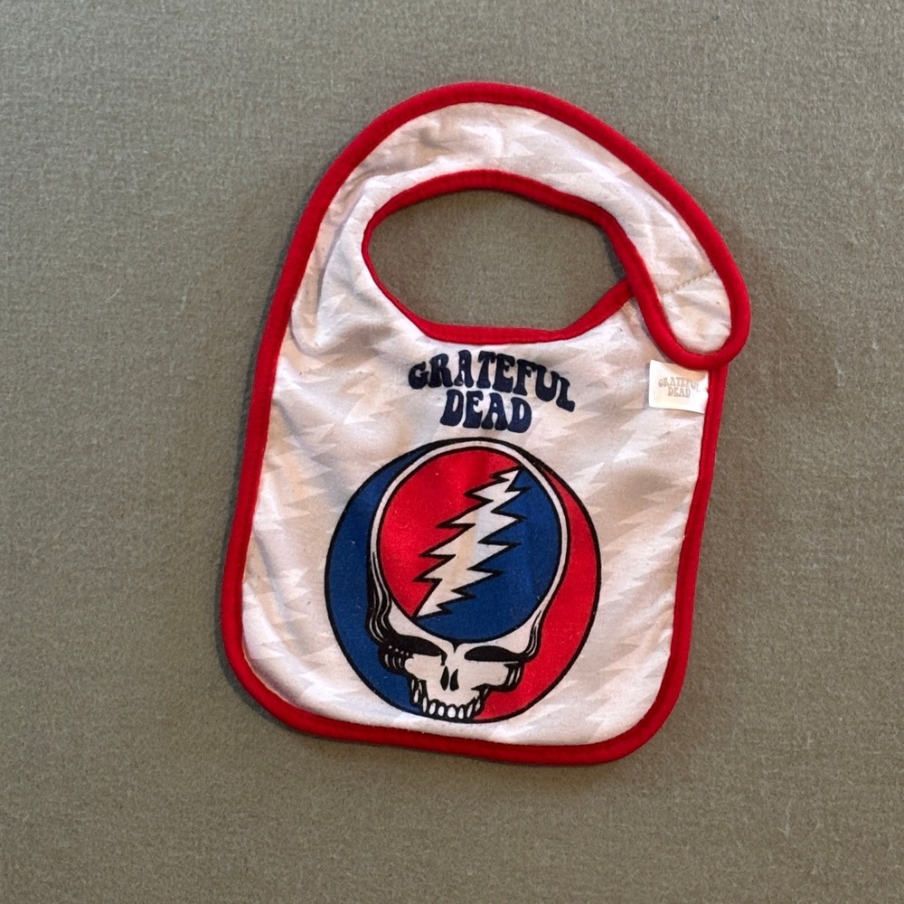 Grateful Dead Baby Bib White Red Trim Terry Cloth Rock Band Merch Hippie Boho